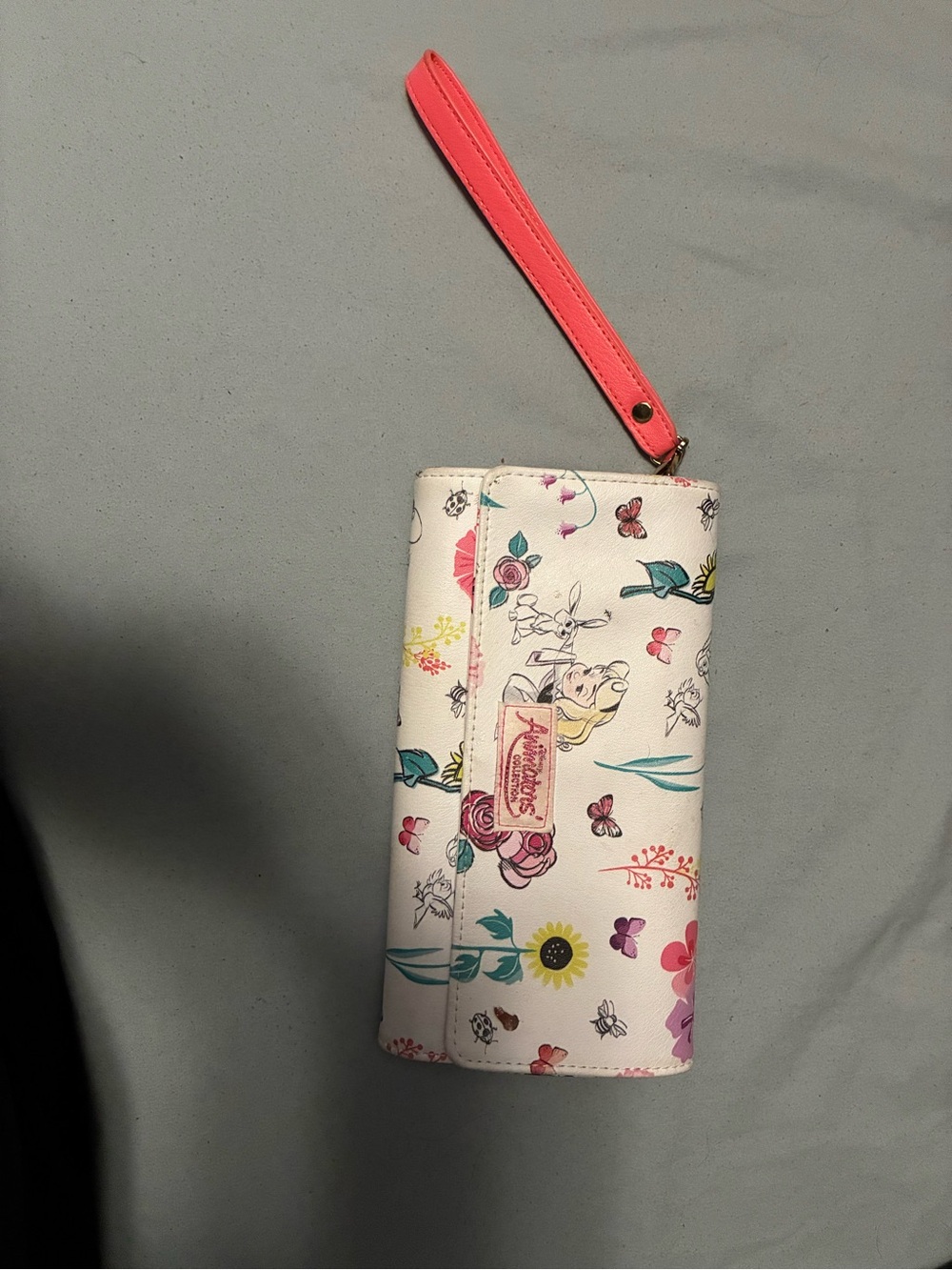 Disney Floral Alice Wristlet Wallet - White with Coral Strap